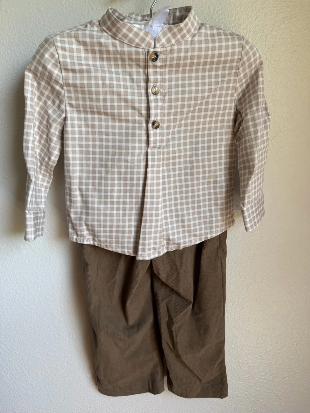 NWT Edgehill Collection Check Mandarin Collar Long Sleeve Shirt and Pant 2T